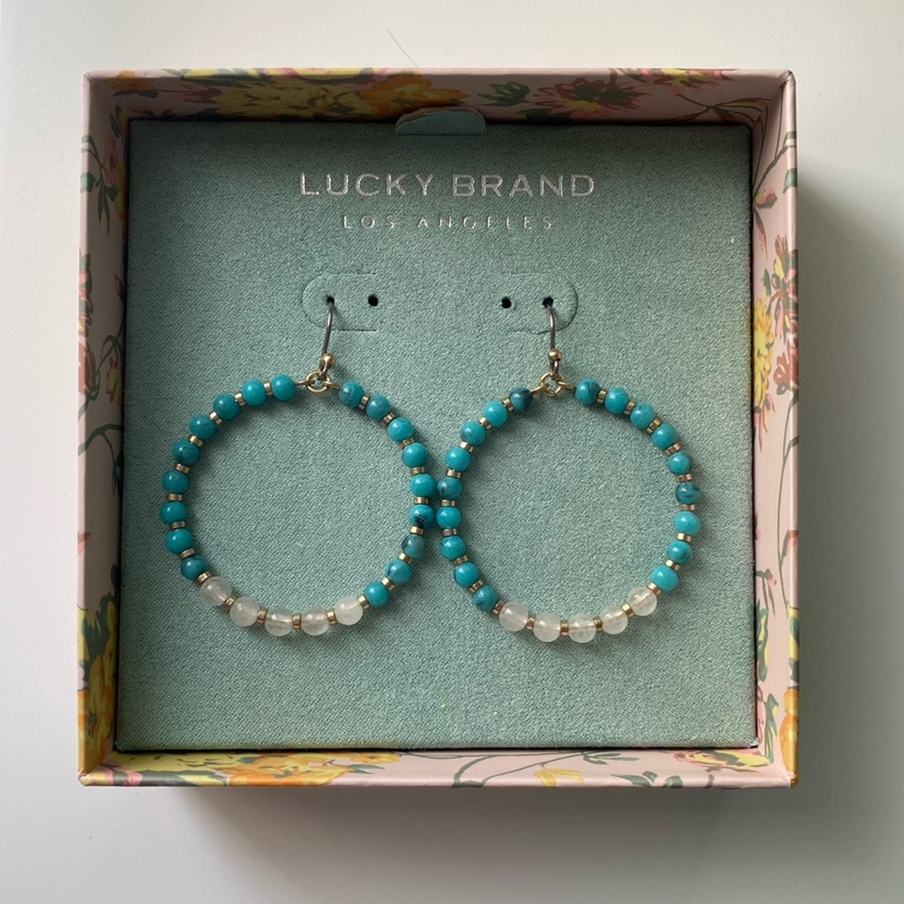 Lucky Brand Los Angeles Teal Bead Hoop Earrings